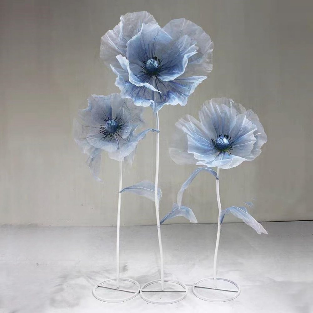 5.58ft Large Silk Artificial Flowers For Wedding Reception Props, Giant Flowers for Decoration, big flowers for Wedding Birthday Christmas Party Banquet, flores gigantes para decoracion, 3P*Blue