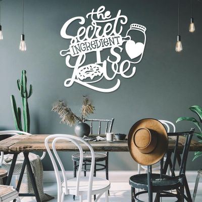 The Secret Ingredient is Love Metal Wall Decor, The Secret Ingredient is Love Metal Wall Sign, Kitchen Wall Decor, Cozy Kitchen Metal Wall Letters, Dining Room Wall Decor, Love Gift (19"x19"|47x47cm, White)