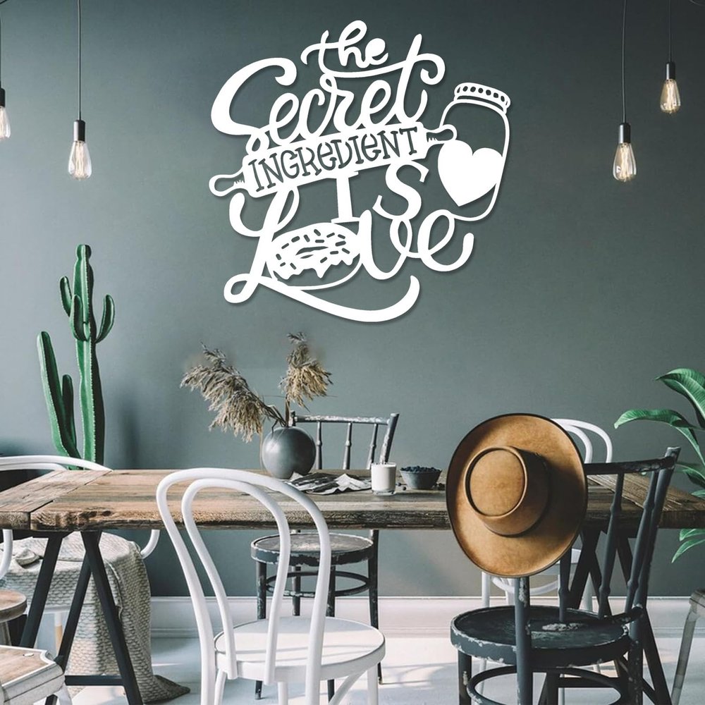 The Secret Ingredient is Love Metal Wall Decor, The Secret Ingredient is Love Metal Wall Sign, Kitchen Wall Decor, Cozy Kitchen Metal Wall Letters, Dining Room Wall Decor, Love Gift (19"x19"|47x47cm, White)