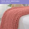 Bigacogo Chunky Knit Throw Blanket for Couch, 51x63 inches, 100% Hand Knitted with Thick Jumbo Chenille Yarn, Cozy Soft Large Rope Knot Cable Crochet Blankets for Sofa Bed Living Room, Antique Red view 4