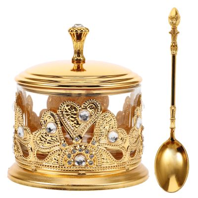 ABOOFAN Luxury Metal Sugar Cup Airtight Sugar Bowl with Spoon Perfect for Kitchen Seasoning Storage