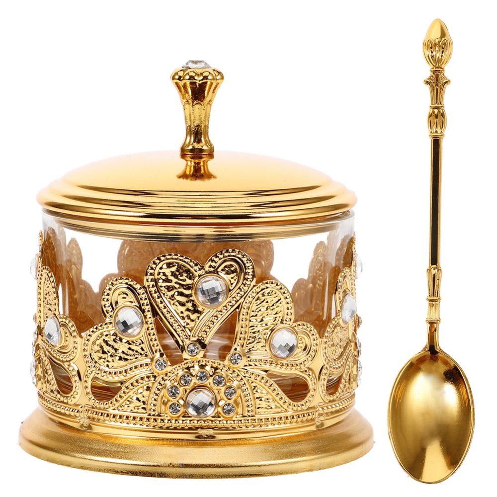 ABOOFAN Luxury Metal Sugar Cup Airtight Sugar Bowl with Spoon Perfect for Kitchen Seasoning Storage