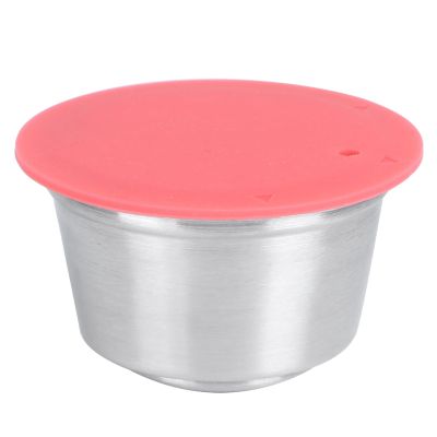 Refillable Coffee Capsule Pod, Stainless Steel with Silicone Lid, Reusable Filter Cup for Coffee Maker, Red