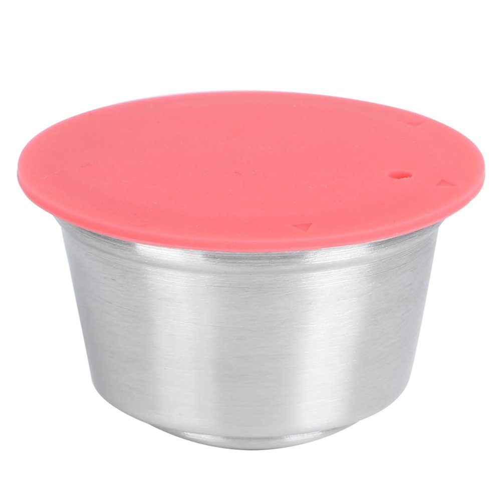 Refillable Coffee Capsule Pod, Stainless Steel with Silicone Lid, Reusable Filter Cup for Coffee Maker, Red