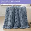 Bigacogo Chunky Knit Throw Blanket for Couch, 51x63 inches, 100% Hand Knitted with Thick Jumbo Chenille Yarn, Cozy Soft Large Rope Knot Cable Crochet Blankets for Sofa Bed Living Room, Cold Sea Blue view 4