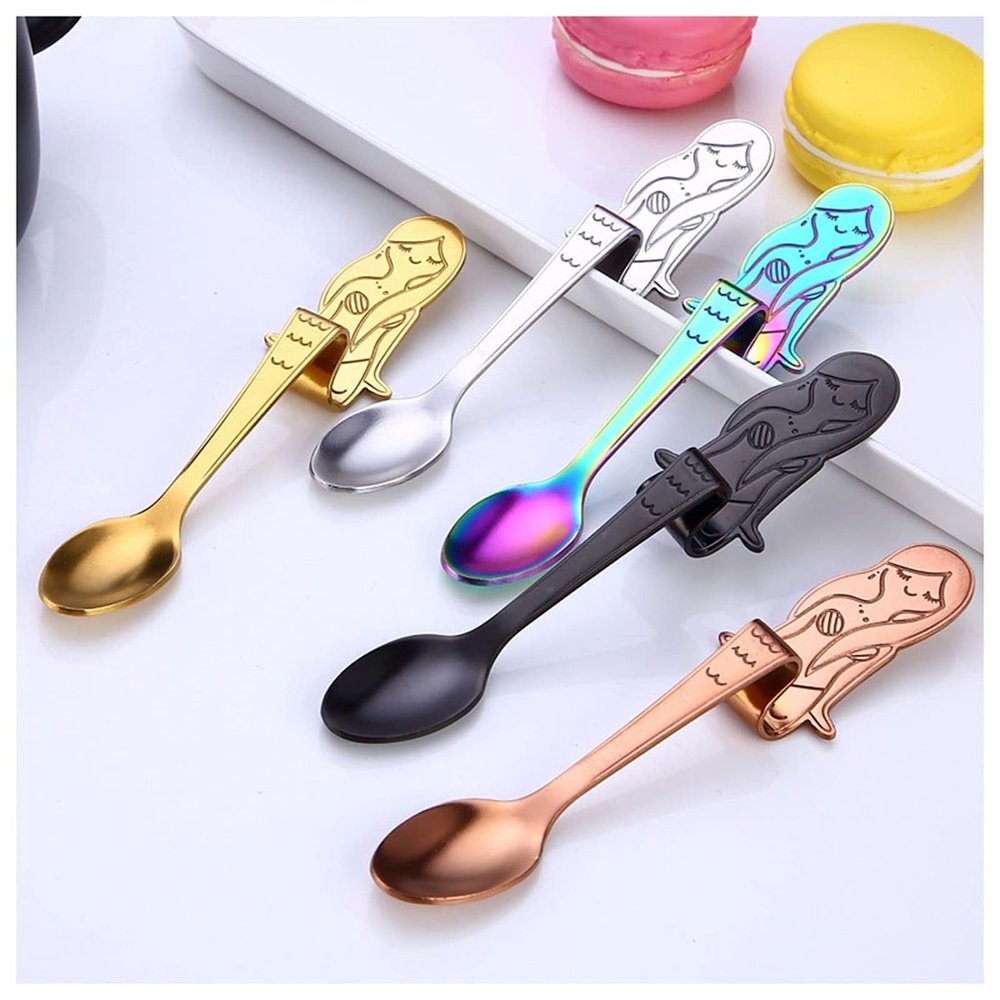 ANAIUCY Scoop Five-Piece Featured Spoon Stainless Steel Coffee Stirring Spoon Home Restaurant Cooking Tool Spoon, Cake Dessert Cereal Breakfast Spoon Soup Spoon