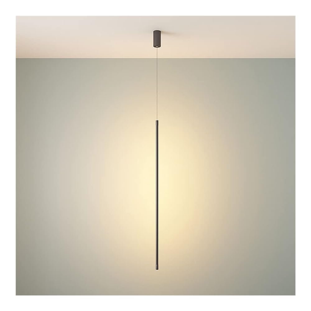 DXYC Modern Black Linear Pendant Light - 12W LED Minimalist Long Tube Hanging Lamp, Nordic Strip Suspension Lighting Fixtures for Bedroom, Study, Living Room, Bar, KTV, Hotel(3000K)