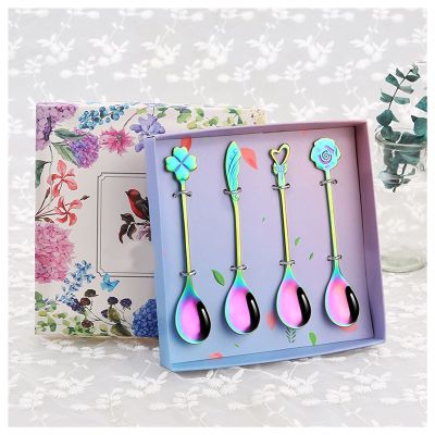 ANAIUCY Scoop Gift Box Four-Piece Dessert Ice Cream Spoon Stainless Steel Ice Tea Coffee Stirring Spoon Cake Dessert Afternoon Tea Spoon Featured Spoon Soup Spoon (Color : C)