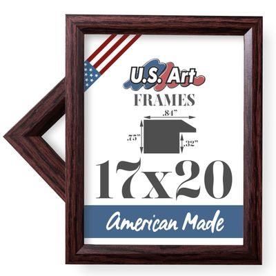 US Art 17x20 Solid Wood Thin Cherry .84" Picture Frame, Preinstalled Hangers, Durable Pleixglass, 100% American Made