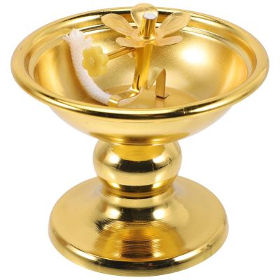 ABOOFAN Ghee Lamp Holder, Retro Butterlamp Tea Light Holder Copper Puja Oil Butterlamp Oil Lamp Worship Lamp Temple Oil Lamp Altar Supplies Gold 2