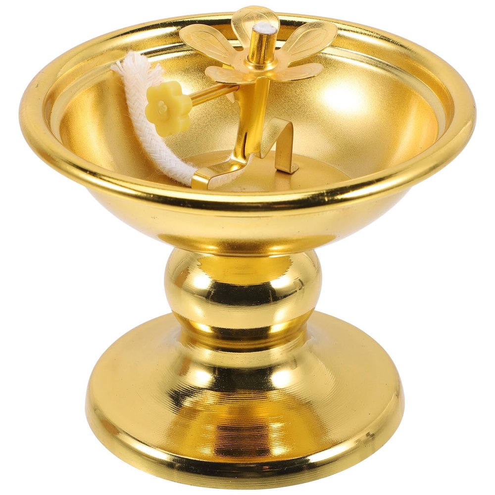 ABOOFAN Ghee Lamp Holder, Retro Butterlamp Tea Light Holder Copper Puja Oil Butterlamp Oil Lamp Worship Lamp Temple Oil Lamp Altar Supplies Gold 2
