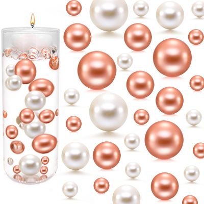 UDU 10150 Pcs Vase Filler Floating Pearls for Vases No Hole Mixed Sizes Faux Pearls for Centerpiece Home Party Wedding Decor, 8/14/20 mm (White, Rosegold)