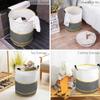 Abstract 16.5x17 Inch Laundry Basket Waterproof Round Laundry Hamper with Handles Collapsible Storage Bin Modern Art Luxury Grey Yellow Stripes Dirty Clothes Hampers Toy Organizer Boxes for Bedroom view 4