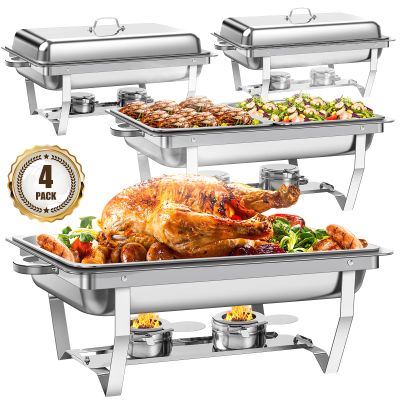 Chafing Dishes for Buffet 4 Pack, 9QT Stainless Steel Chafing Dish Buffet Set for Party, Chafers and Buffet Food Warmers Sets with 4 Full & 4 Half Pans