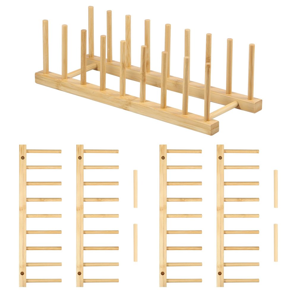 3Pcs Bamboo Dish Dying Rack Bamboo Plate Dish Rack Multifunctional Pot Lid Plate Organizer Holder Easy to Use Bowl and Plate Rack Practical Dish Drainer Drying Rack for Home Kitchen US