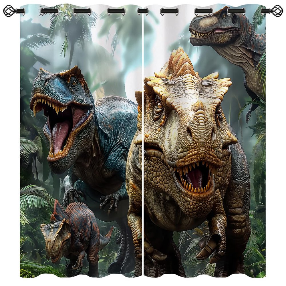 18TH CROZY Dinosaur Blackout Curtains for Girls Boy Home Decor, 3D Jurassic Dino Nature Animals World Grommet Thermal Insulated Drapes Darkening Window Curtain for Bedroom Living Room, 72 x 63 Inch