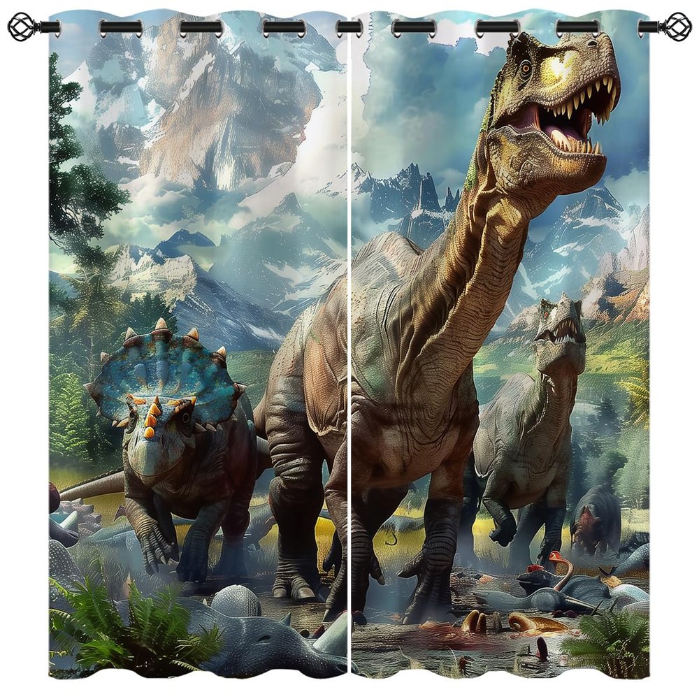 18TH CROZY Dinosaur Blackout Curtains for Girls Boy Home Decor, 3D Jurassic Dino Animal Safari Wildlife Grommet Thermal Insulated Drapes Darkening Window Curtain for Bedroom Living Room, 63 x 63 Inch