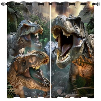 3D Dinosaur Blackout Curtains for Girls Boy Home Decor, Jurassic Animals Ancient Jungle World Animal Grommet Thermal Insulated Drapes Darkening Window Curtain for Bedroom Living Room, 42 x 45 Inch