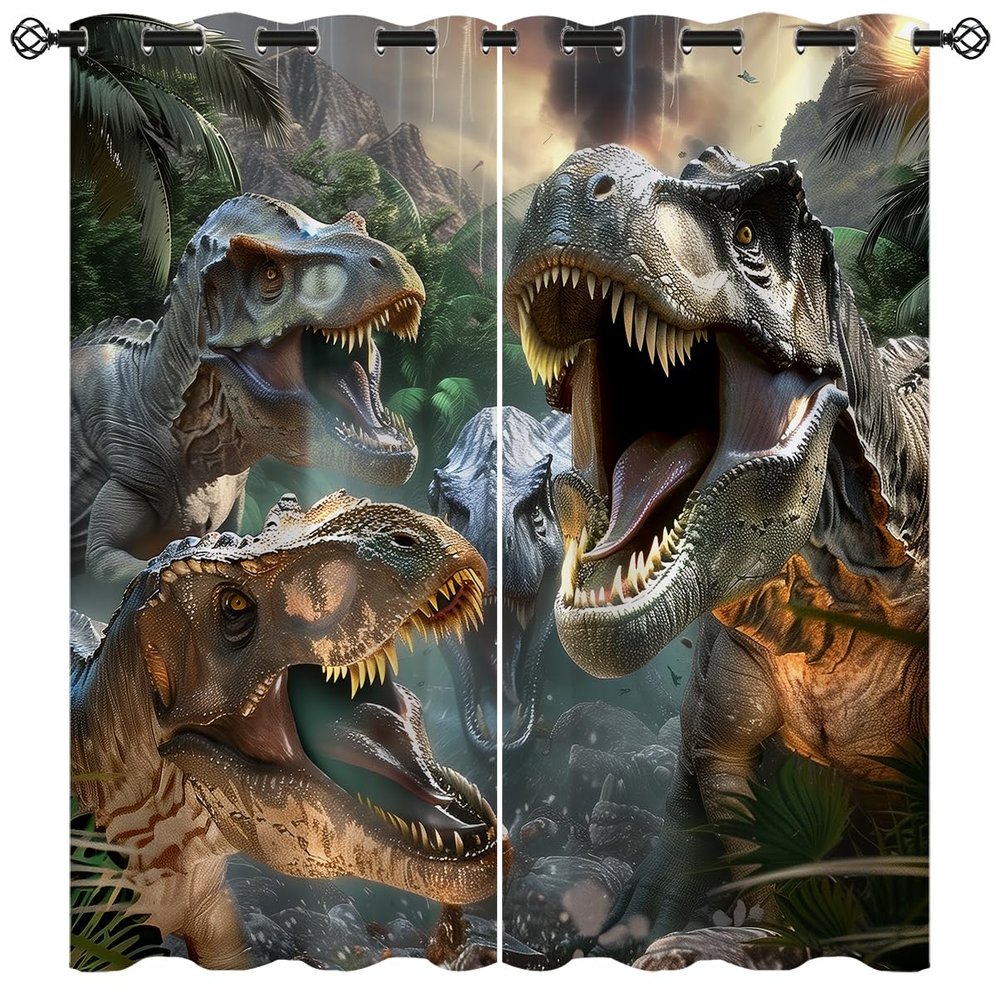 3D Dinosaur Blackout Curtains for Girls Boy Home Decor, Jurassic Animals Ancient Jungle World Animal Grommet Thermal Insulated Drapes Darkening Window Curtain for Bedroom Living Room, 42 x 45 Inch