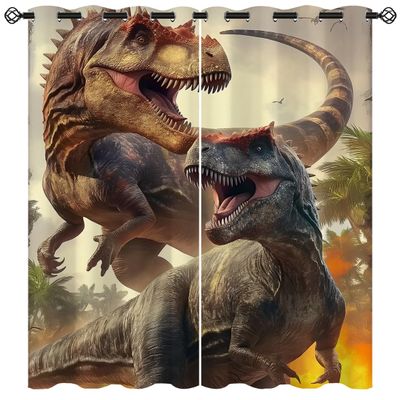 18TH CROZY Jurassic Dino Blackout Curtains for Girls Boy Home Decor, 3D Dinosaur Nature Animals World Grommet Thermal Insulated Drapes Darkening Window Curtain for Bedroom Living Room, 42 x 45 Inch