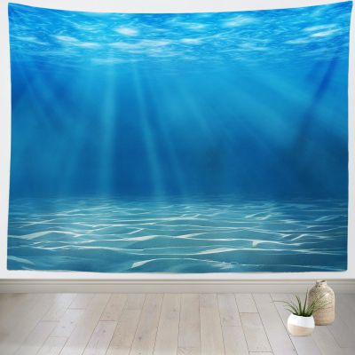 Loccor Underwater World Tapestry Deep Blue Ocean Sunlight Gravelly Bottom Scene Wall Hanging Summer Tropical Ocean Tapestry Wall Hanging for Bedroom Living Room Wall Art Decor 92''x70''