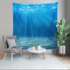 Loccor Underwater World Tapestry Deep Blue Ocean Sunlight Gravelly Bottom Scene Wall Hanging Summer Tropical Ocean Tapestry Wall Hanging for Bedroom Living Room Wall Art Decor 92''x70'' view 4