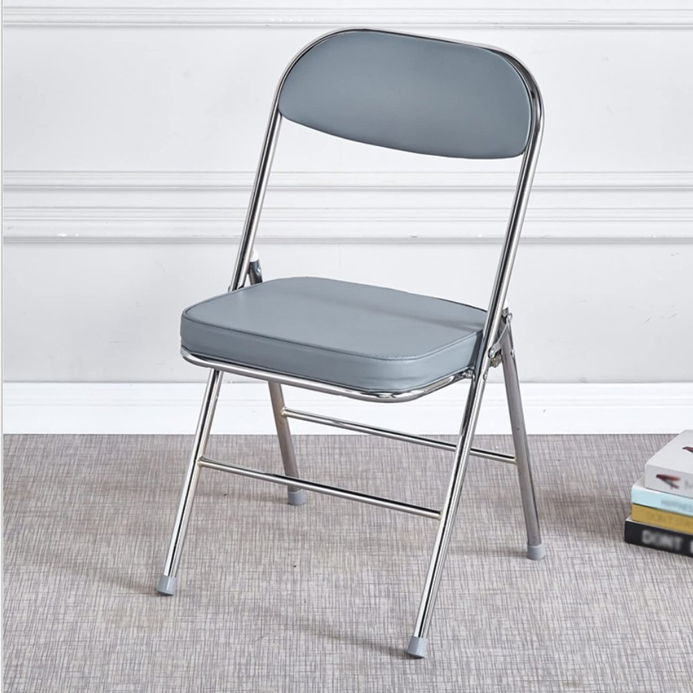 JDXQBLD Folding Chairs Indoor-Easy to Clean Visitor Conference Temporary Seat Foldable Chairs Pu Seat-Patio Chairs Metal Frame Foldable Chair for Desk Home Garden Office Computer Desk Stool (Grey X4)