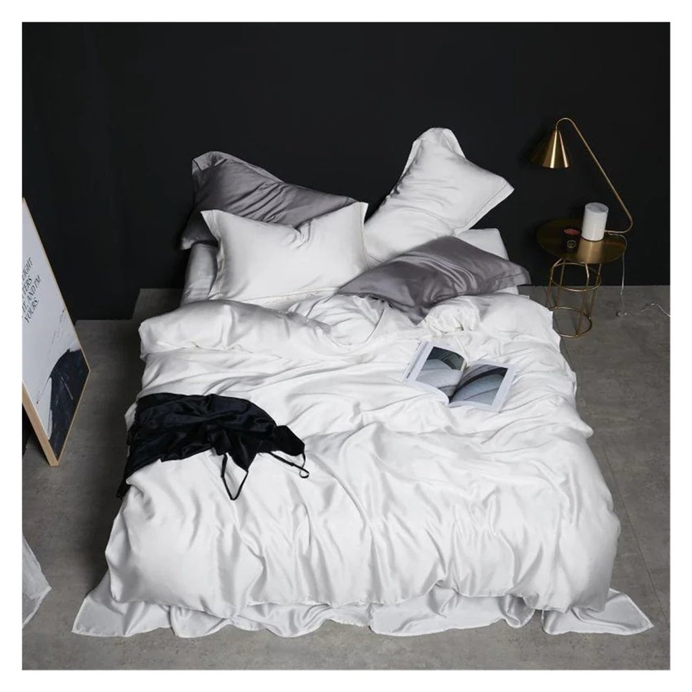 Zixmix Pure 100% Silk Green Bedding Set Beauty Double Queen King Duvet Cover Bed Linen Set Fitted Sheet Pillowcase,Bedding