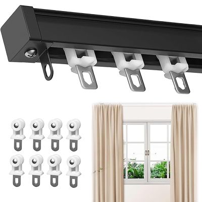 Aluminium Curtain Single Tracks Curtain Rail Ceiling Track Curtain Pole Holders Wall Mount Heavy Duty Mute Curtain Rods System Suitable for Room Partitions and Bay Windows, 3 Colors ( Color : Black ,