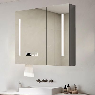 Led bathroom mirror with storage,Wall-mounted wooden medicine cabinet with defogger,bathroom vanity mirror smart medicine cabinet with 3 color lights,time display,touch control,Paper extraction hole (