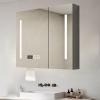 Led bathroom mirror with storage,Wall-mounted wooden medicine cabinet with defogger,bathroom vanity mirror smart medicine cabinet with 3 color lights,time display,touch control,Paper extraction hole ( view 1