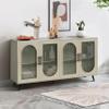 Accent Storage Cabinet Sideboard Media TV Console TV Stand with 4 Glass Doors & Adjustable Shelf & Metal Legs for Living Room Dining Room Hallway Entryway (Antique Gold) view 3
