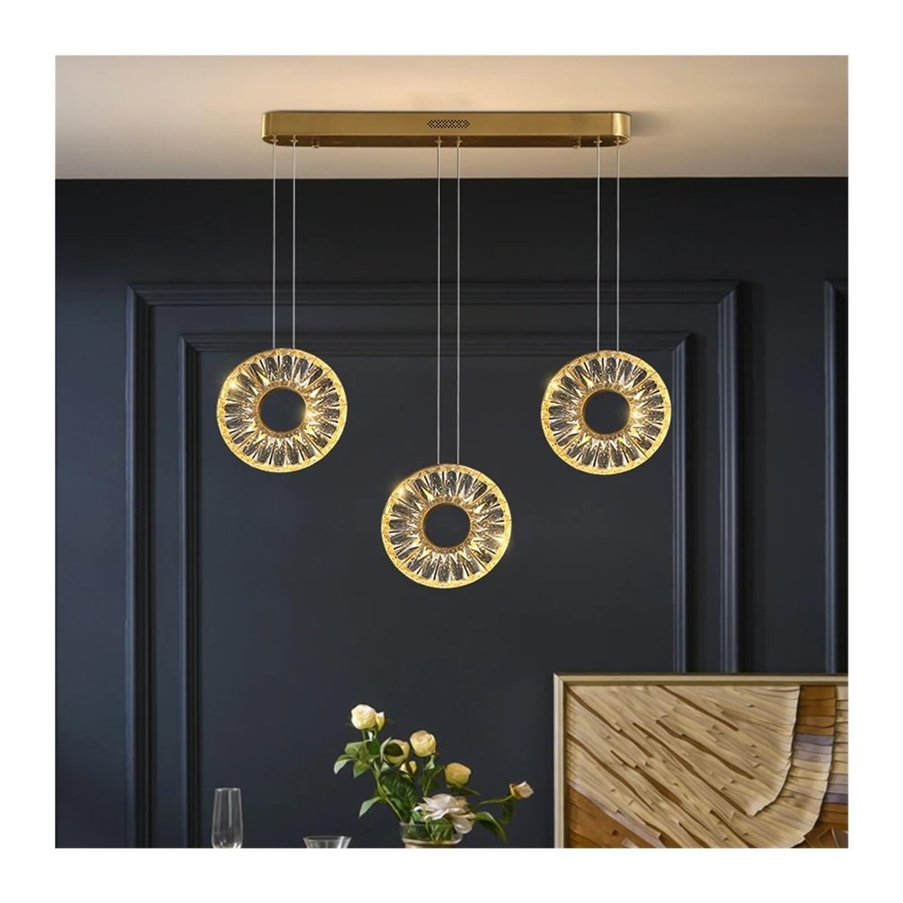 INTRIXX Modern Minimalist 1/3 Head Pendant Lights Compatible with Kitchen Island Suspension Lamps Indoor Dining Table LED Decor Lighting Gold,Crystal Chandelier