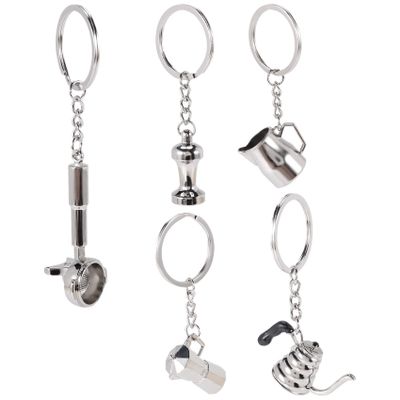 Pasuihcay 5PCS Coffee Tamper Keychain Espresso Portafilter Moka Pitcher Keyring Portable Coffee Accessories