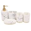 Pasuihcay Bathroom Accessories Set, 5 Pieces Bath Ensemble, Bath Set Collection Marble Pattern Soap Dispenser Pump, Toothbrush Holder, Soap Dish, Gold & White view 1