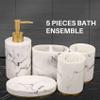 Pasuihcay Bathroom Accessories Set, 5 Pieces Bath Ensemble, Bath Set Collection Marble Pattern Soap Dispenser Pump, Toothbrush Holder, Soap Dish, Gold & White view 3