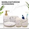 Pasuihcay Bathroom Accessories Set, 5 Pieces Bath Ensemble, Bath Set Collection Marble Pattern Soap Dispenser Pump, Toothbrush Holder, Soap Dish, Gold & White view 4