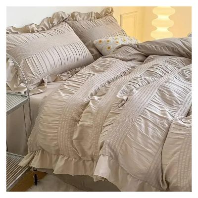 ADovz French Style Washed Cotton Four Piece Set Princess Summer Lace Bed Sheets Bedding Women's Quilt Covers,Bed Sheets, King, FH-762