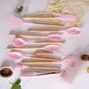 19 Pieces Kitchen Utensils and Knife Set with Block, Inldued 9 Pieces Silicone Cooking Utensils Set 5 Pieces Sharp Stainless Steel Chef Knives Scissors Whisk Tongs and Cutting Board (PINK) view 2
