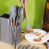 19 Pieces Kitchen Utensils and Knife Set with Block, Inldued 9 Pieces Silicone Cooking Utensils Set 5 Pieces Sharp Stainless Steel Chef Knives Scissors Whisk Tongs and Cutting Board (PINK) view 4