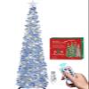 HMASYO 6 FT Pop Up Tinsel Christmas Tree with 100 LED Timer Lights & Remote, Collapsible Artificial Pencil Tree with Blue Snowflake Ornaments Xmas Decoration for Home, Office, Party, USB Powered view 1