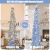 HMASYO 6 FT Pop Up Tinsel Christmas Tree with 100 LED Timer Lights & Remote, Collapsible Artificial Pencil Tree with Blue Snowflake Ornaments Xmas Decoration for Home, Office, Party, USB Powered view 2