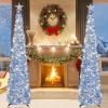 HMASYO 6 FT Pop Up Tinsel Christmas Tree with 100 LED Timer Lights & Remote, Collapsible Artificial Pencil Tree with Blue Snowflake Ornaments Xmas Decoration for Home, Office, Party, USB Powered view 3