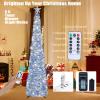 HMASYO 6 FT Pop Up Tinsel Christmas Tree with 100 LED Timer Lights & Remote, Collapsible Artificial Pencil Tree with Blue Snowflake Ornaments Xmas Decoration for Home, Office, Party, USB Powered view 4