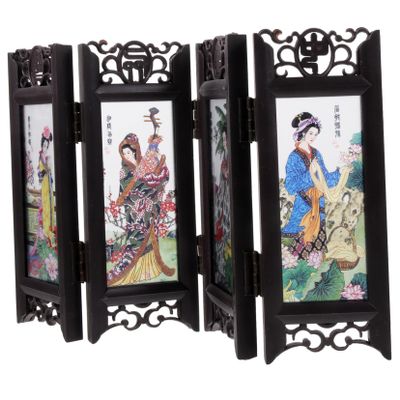 PHTZEZFC Four Beauties Screen Mini Panel Room Screen Chinese Decorative Desktop Calligraphy Pen Rest Decorative Screen Panel Desk Topper Room Divider Resin Office Fold