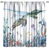 Sea Turtles Blackout Curtains, Beach Nautical Ocean Seashell Seahorse Fish Starfish Jellyfish Window Treatments for Bedroom Kitchen Nursery, Conch Compass Beachy Coastal Drapes 2 Panel 84x84 Inch view 1