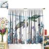 Sea Turtles Blackout Curtains, Beach Nautical Ocean Seashell Seahorse Fish Starfish Jellyfish Window Treatments for Bedroom Kitchen Nursery, Conch Compass Beachy Coastal Drapes 2 Panel 84x84 Inch view 2