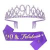 CIEHER Purple 90th Birthday Crown & Sash Set, '90 & Fabulous' Decorations for Women, One Size, Purple view 1