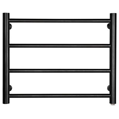 Towel Warmer, 4 Round Bars Electric 304 Stainless Steel Heated Towel Drying Rack, Space Saving Wall Mounted Black Heated Towel Rail for Bathroom Hotel, 58W (Hardwired)