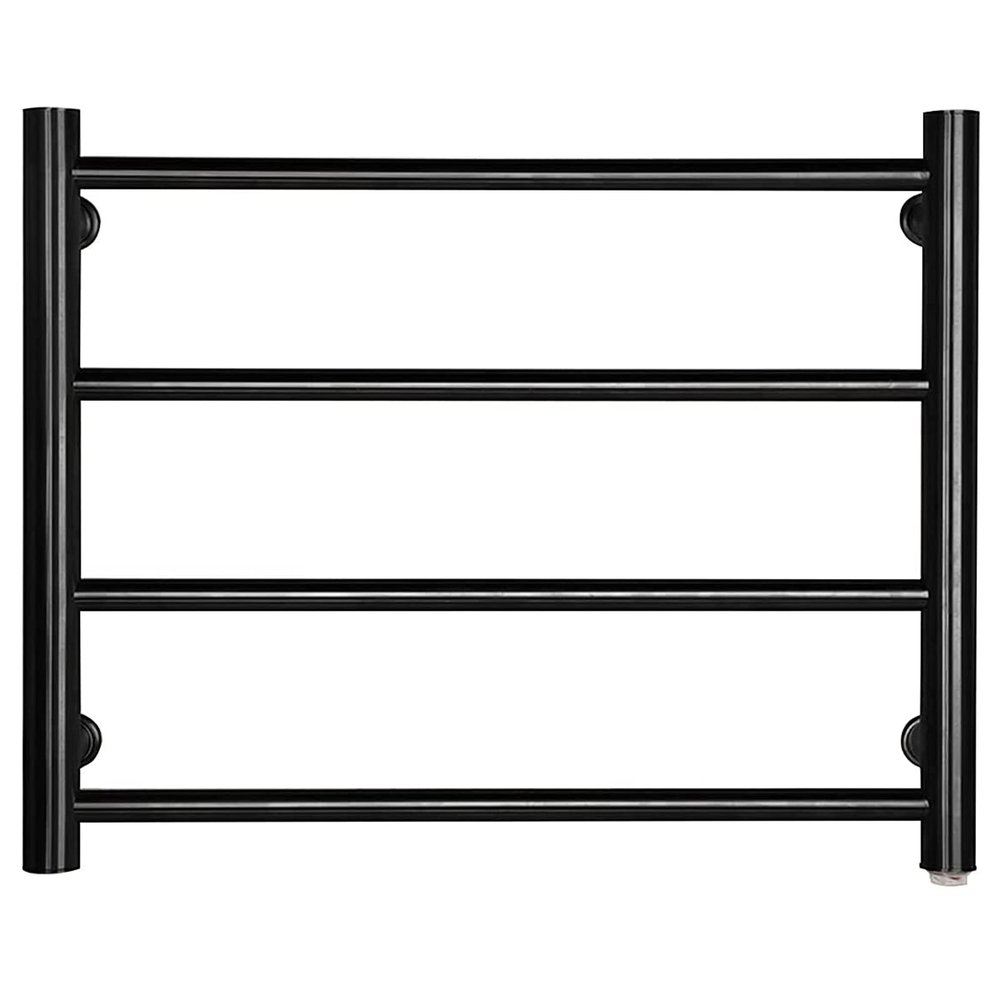 Towel Warmer, 4 Round Bars Electric 304 Stainless Steel Heated Towel Drying Rack, Space Saving Wall Mounted Black Heated Towel Rail for Bathroom Hotel, 58W (Hardwired)